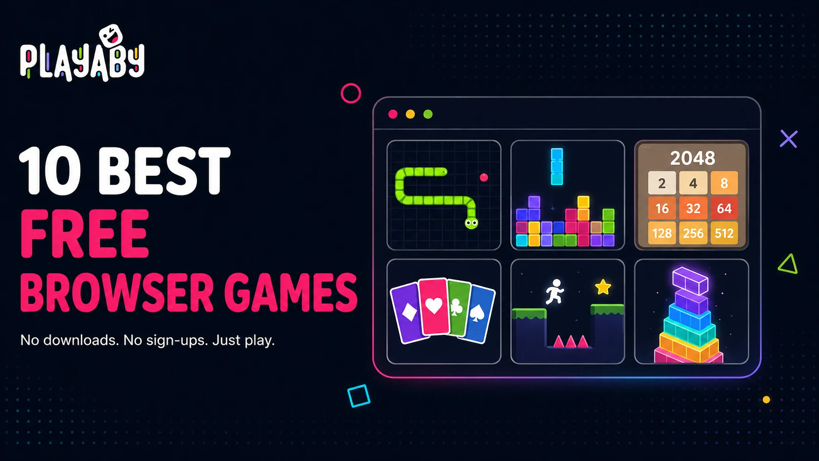 A colorful browser-games collage showing several instant-play arcade and puzzle game scenes