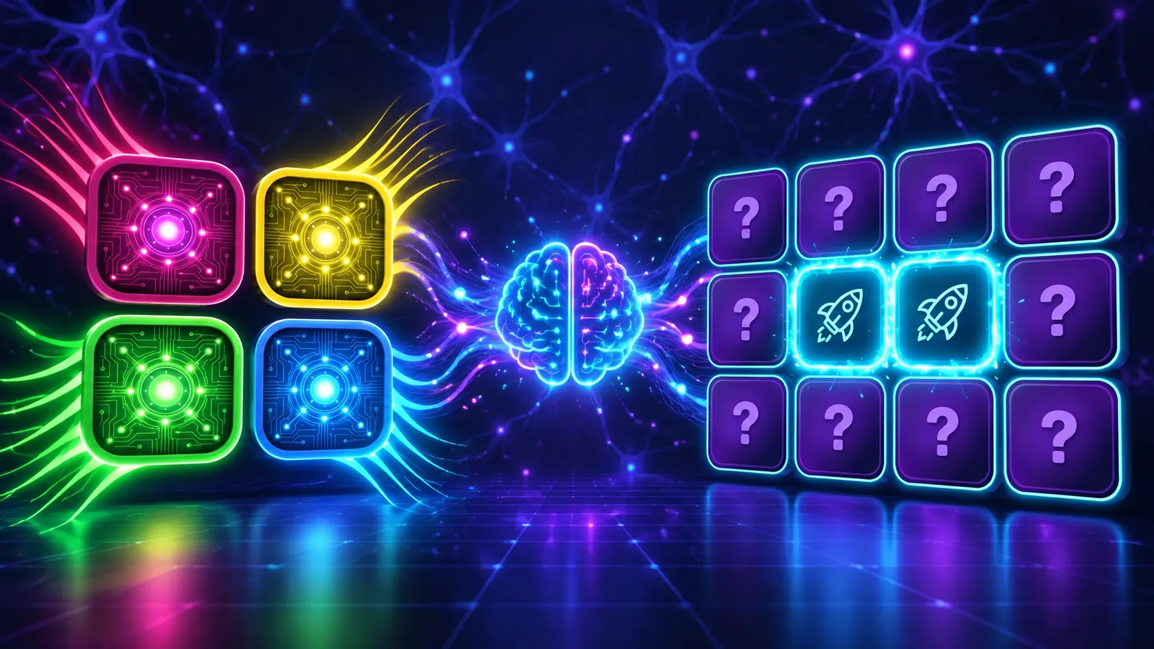 A neon memory-game cover showing Simon Says color pads and a Memory Match card grid connected by a glowing brain