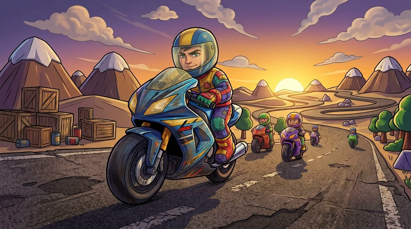 Bike Race Championship: Tritt gegen 4 Rivalen auf einer 5-spurigen Strecke an und… — free racing game online at Playaby