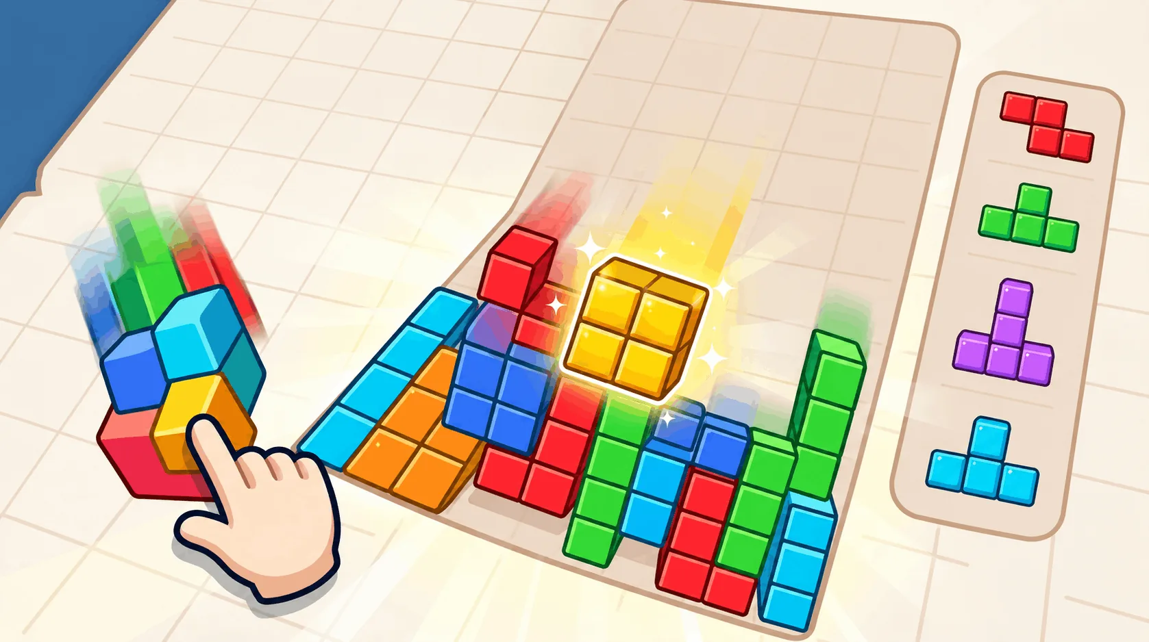 Block Drop: Drehe und lasse Tetrominos fallen, um leuchtende Linien zu räumen — free arcade game online at Playaby