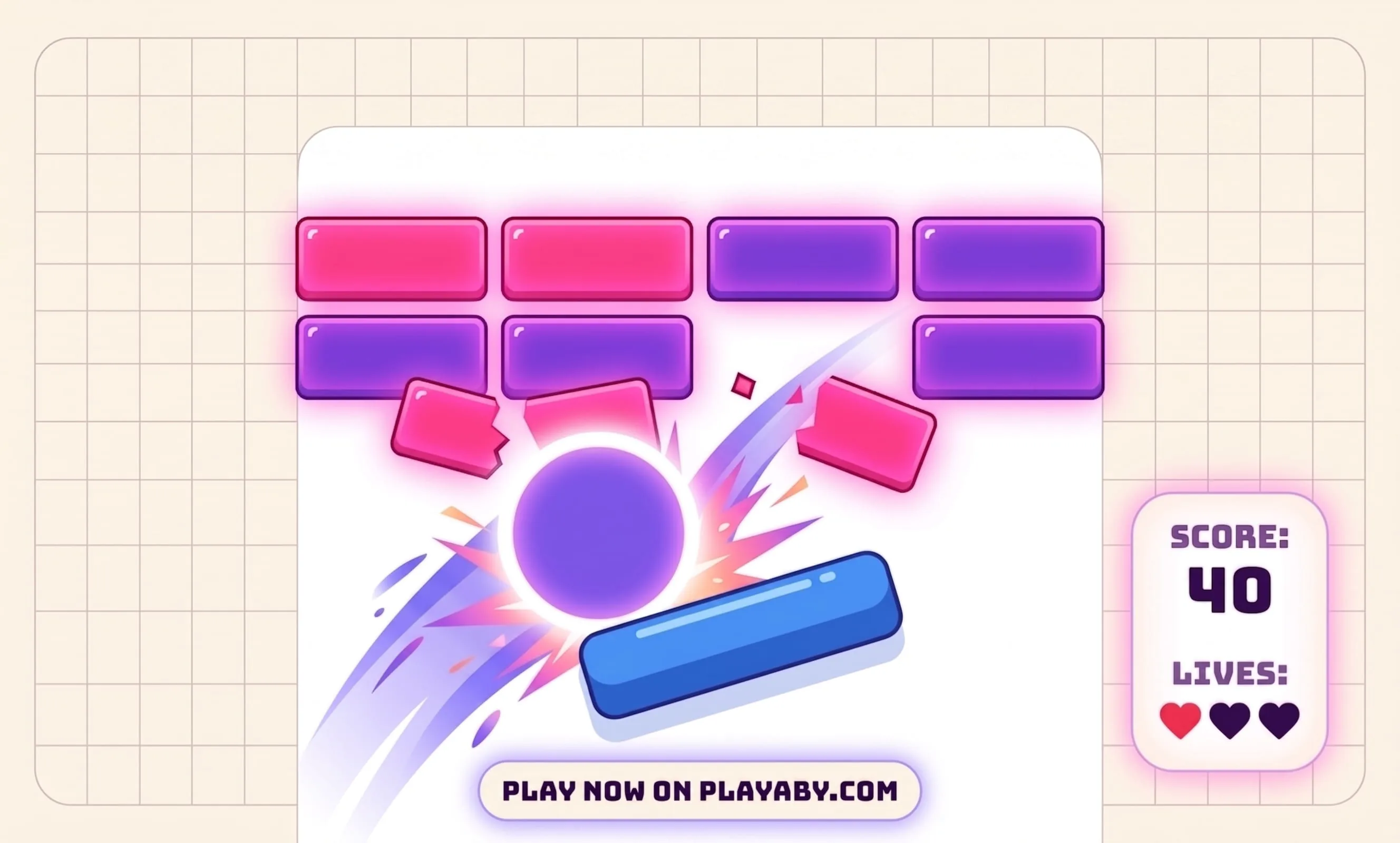 Brick Breaker: Lass den Ball abprallen und zerstöre jeden Stein — free arcade game online at Playaby