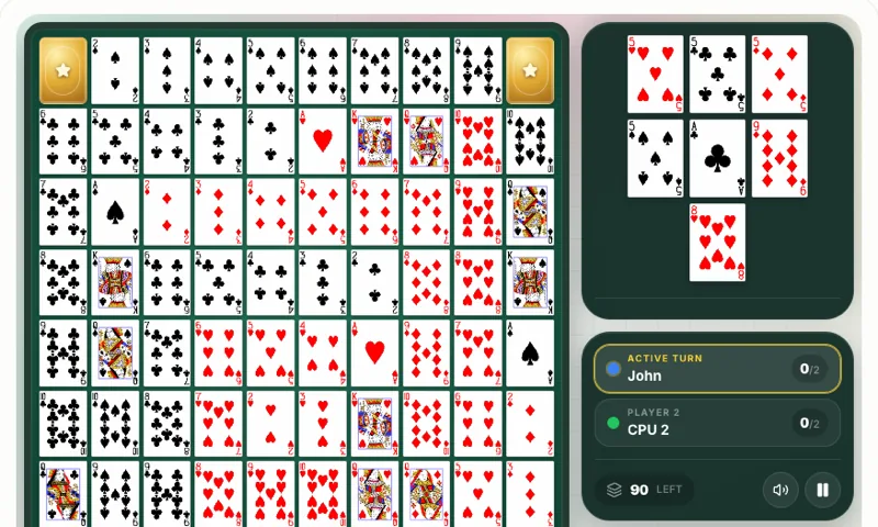Chip Line: Spiele eine Karte, setze einen Chip und bringe 5 in eine Reihe, um zu… — free board game online at Playaby
