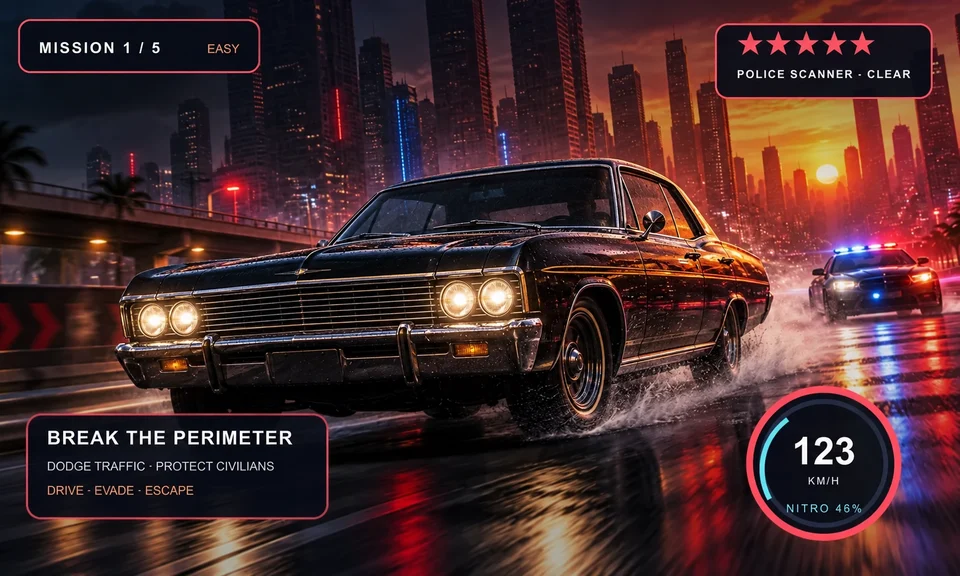 City of Chaos: اهرب من المدينة، تجنّب الفوضى وأنهِ كل مهمة على قيد الحياة — free racing game online at Playaby
