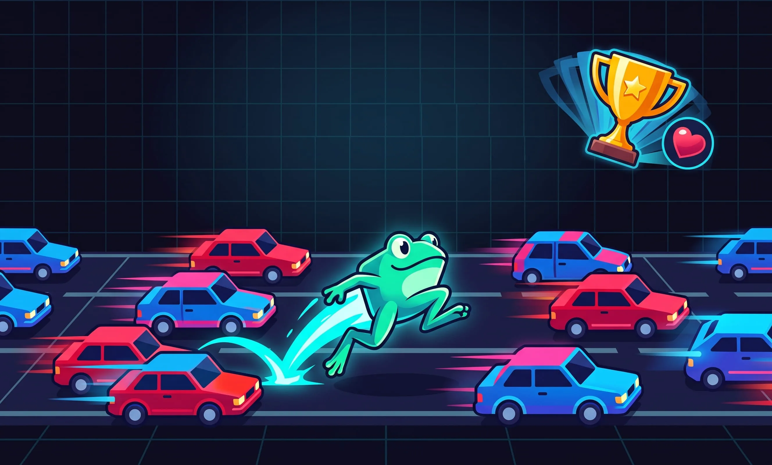 Road Hopper: Hüpfe durch den dichten Verkehr zur sicheren Zone — free arcade game online at Playaby