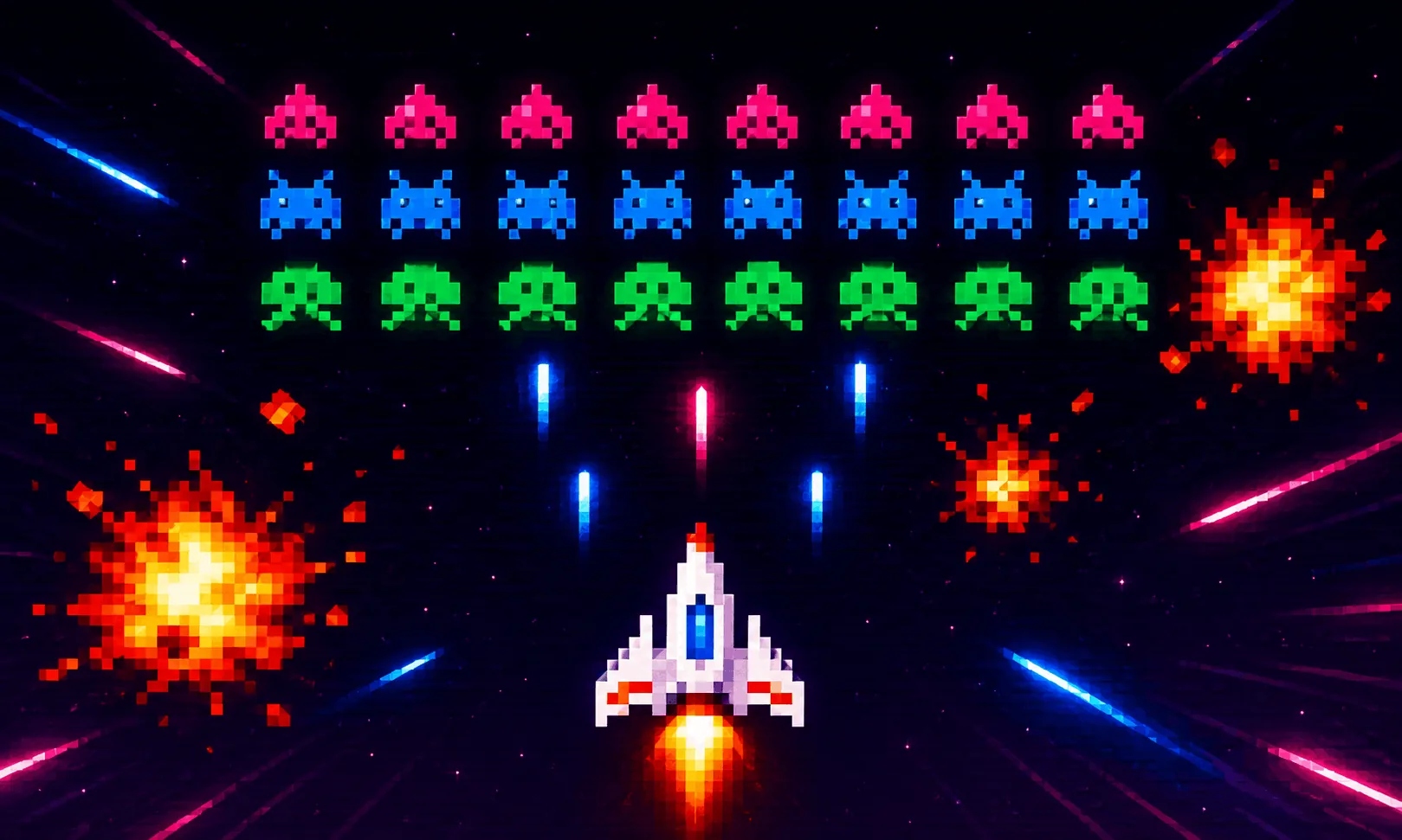 Alien Defense: Zerstöre die anrückende Alienflotte, bevor sie landet — free arcade game online at Playaby