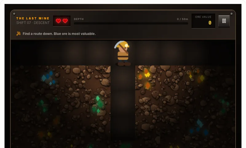 The Last Mine: Dig 50 meters down a single mine shaft, dodging live dynamite and a… — free 3d game online at Playaby
