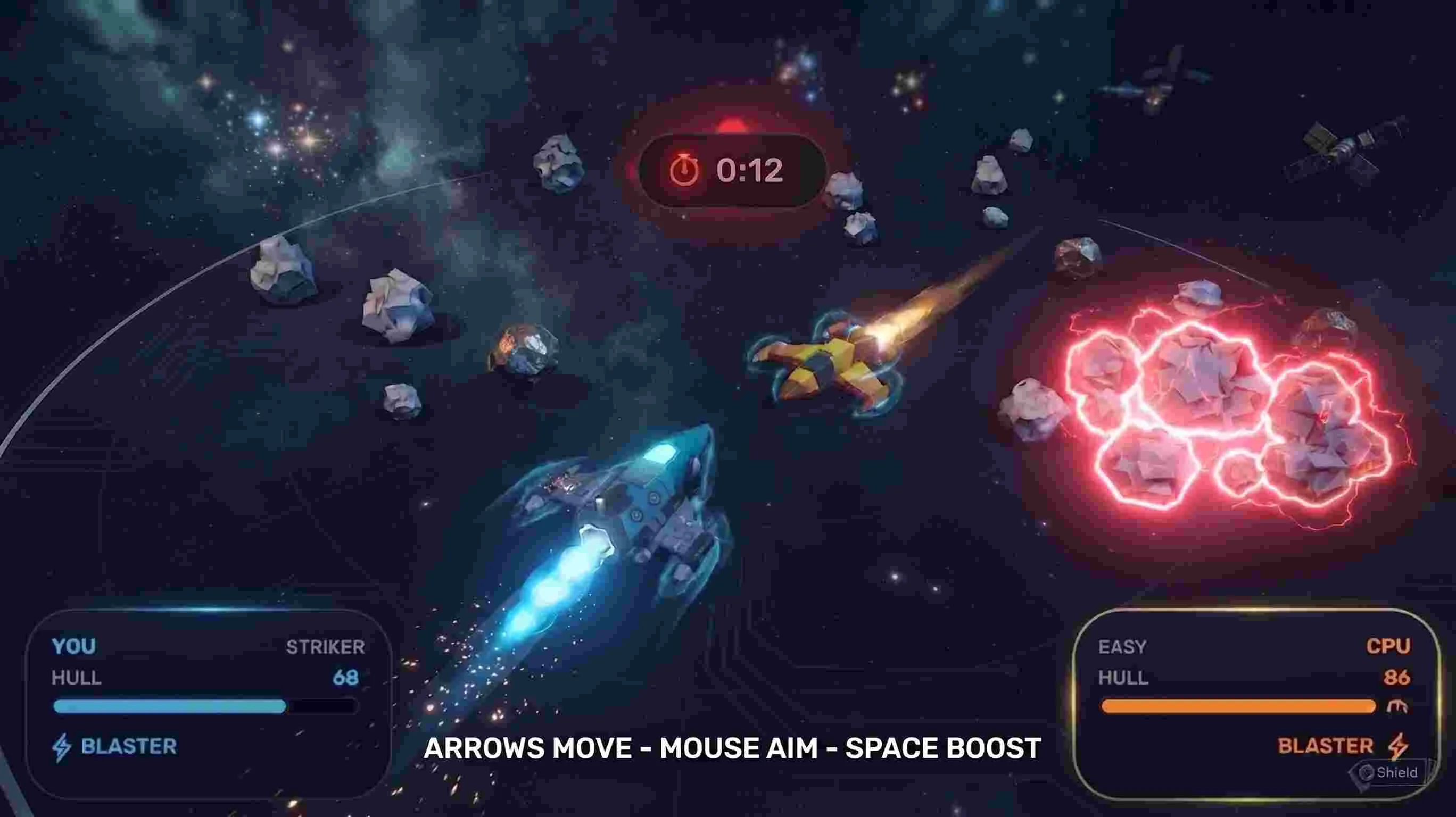 Rocket Knockout: Schieße, ramme und schieße die andere Rakete aus einer winzigen… — free 3d game online at Playaby