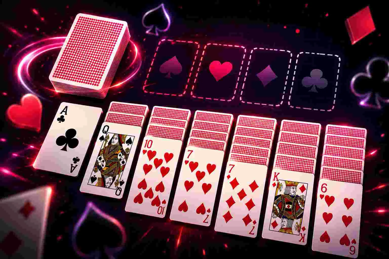 Spider Solitaire: Clear all 8 suit runs from a 10-column tableau, from 1 easy suit up… — free puzzle game online at Playaby
