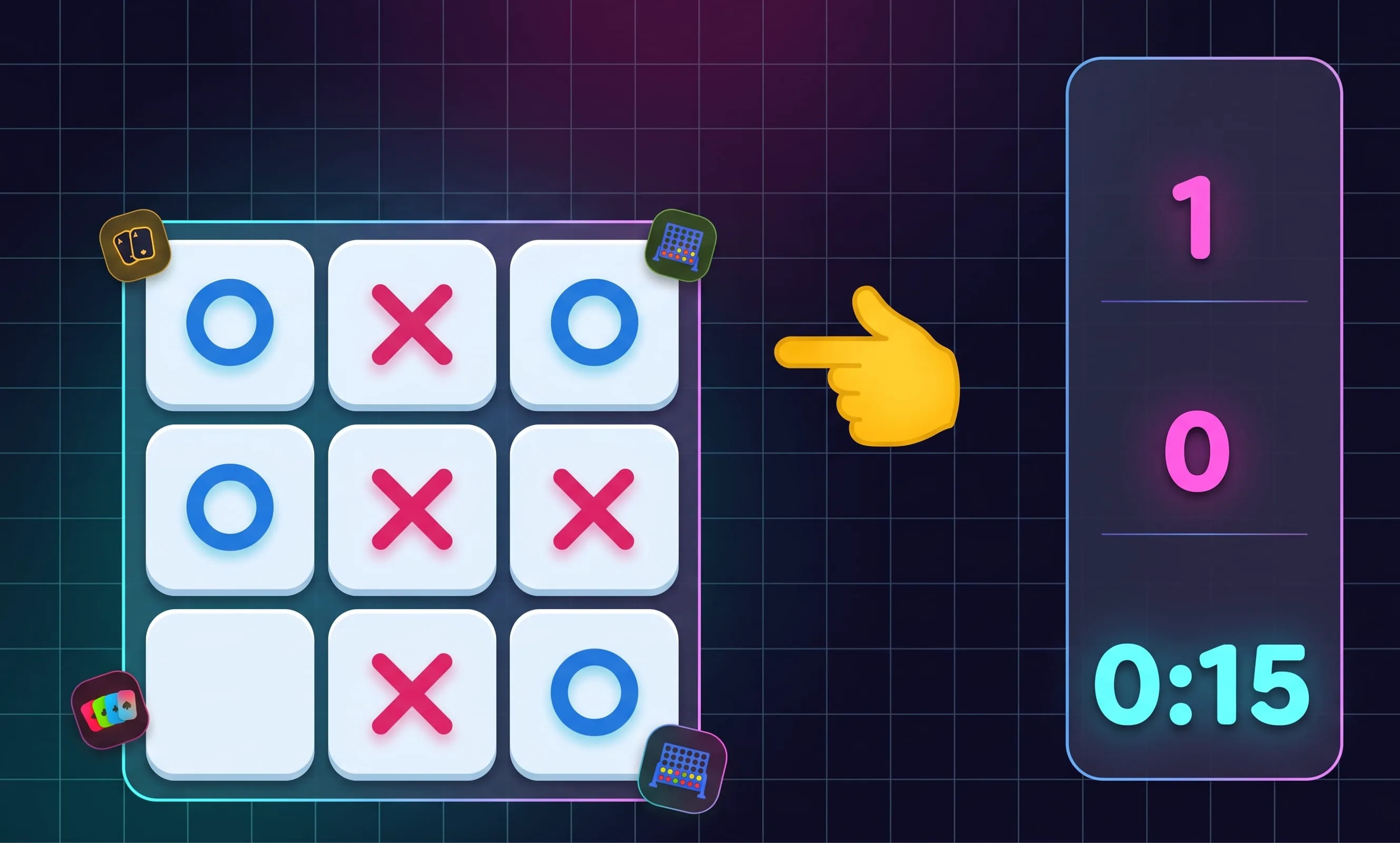 Tic Tac Toe: Tritt gegen eine unbesiegbare KI an oder gegen einen Freund auf der Couch — free board game online at Playaby